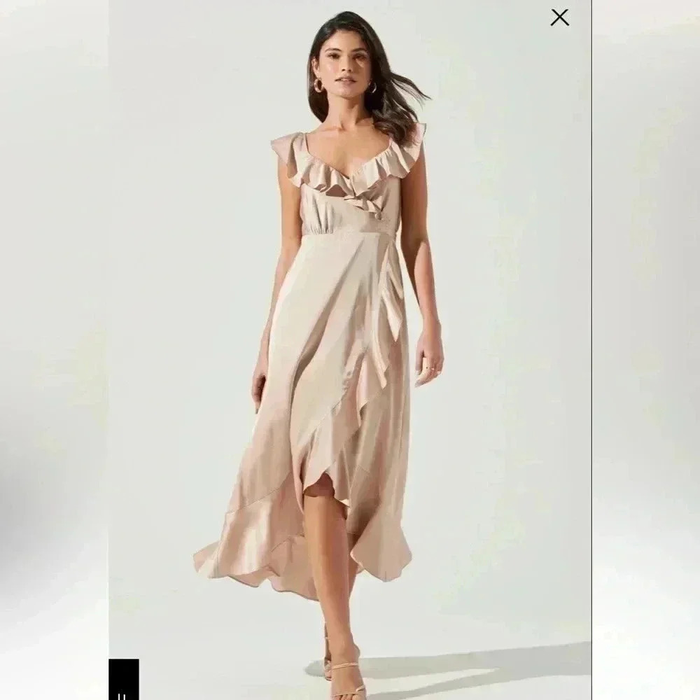 ASTR the Label Wilshire Ruffle Open Back Midi Dress Sz XL